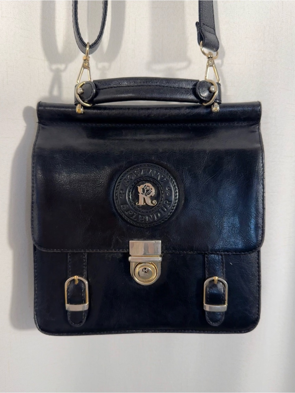 Vintage Rosenni & Splendur Black Leather Accordion Bag